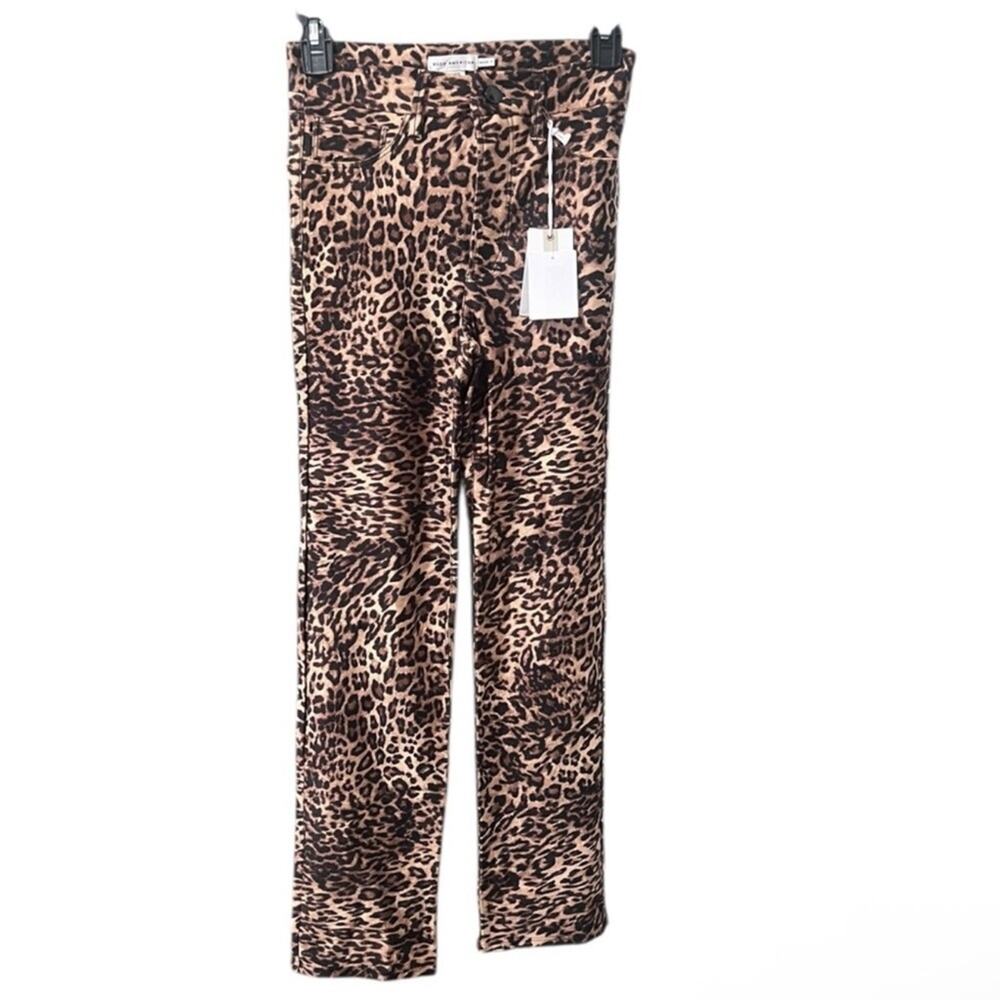 Good American Shine Compression Good Waist Straight Leg Pants Wild Leopard